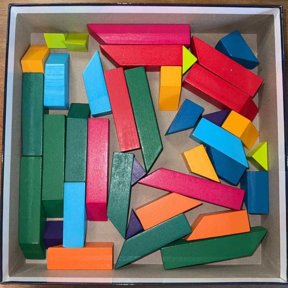 MindWare Pattern Play 80 Piece Wooden Block Set Geometric Puzzle Learning Toy 3+